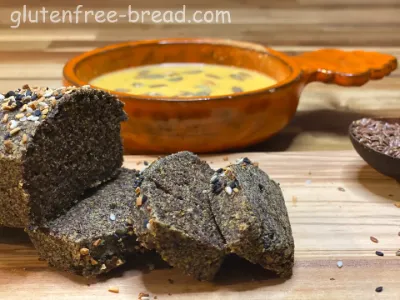 Recipe description:<br> This Flaxseed Bread is gluten-free, wheat free, low-carbs, sugar-free, oil-free, yeast-free, egg-free and dairy-free(vegan) bread, also high in fiber and protein. The resulting bread is crusty on the outside and soft on the inside with a warm, nutty flavor.