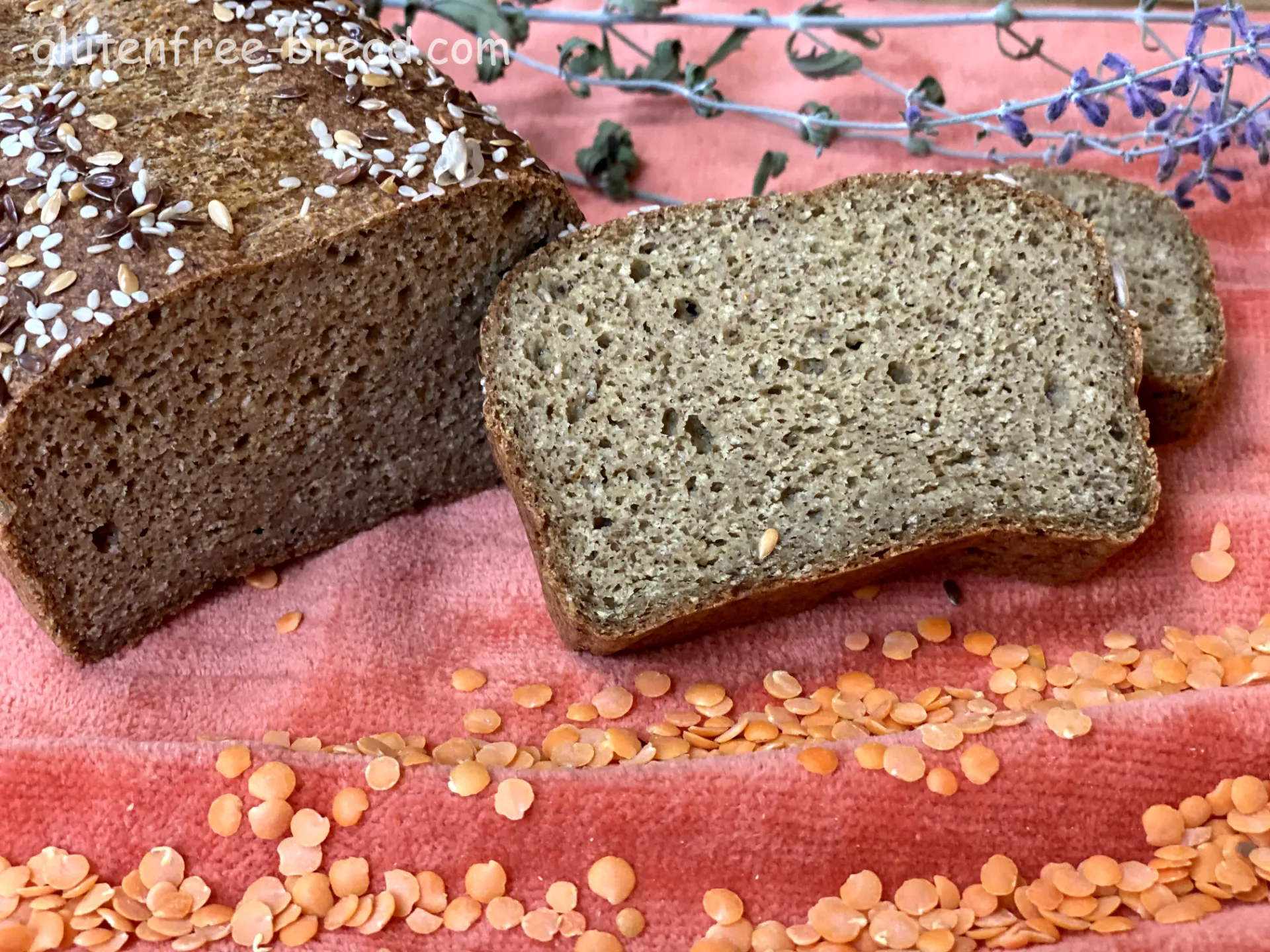 Recipe description:<br> This delightful bread features lentil flour made from scratch, adding a distinct texture and subtle, earthy flavor. Enhanced with psyllium husk for extra fiber and leavened with baking soda and vinegar for a light, airy crumb, this bread is both delicious and satisfying. Made with homemade lentil flour, this bread is packed with protein, fiber, and essential nutrients, offering a healthy choice for any meal. The combination of homemade lentil flour and psyllium husk creates a moist, tender loaf with a delightful crumb and golden-brown crust. Enjoy it fresh from the oven, toasted, or as a base for your favorite sandwiches. Top with seeds like sesame or sunflower for added crunch and flavor.